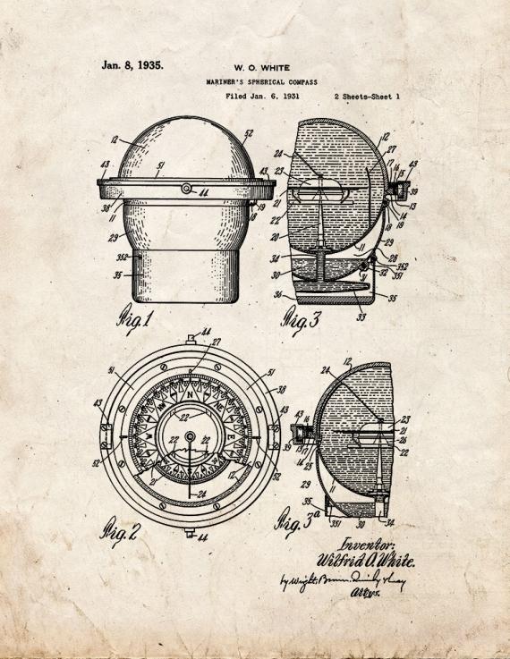 Mariner's Spherical Compass Patent Print