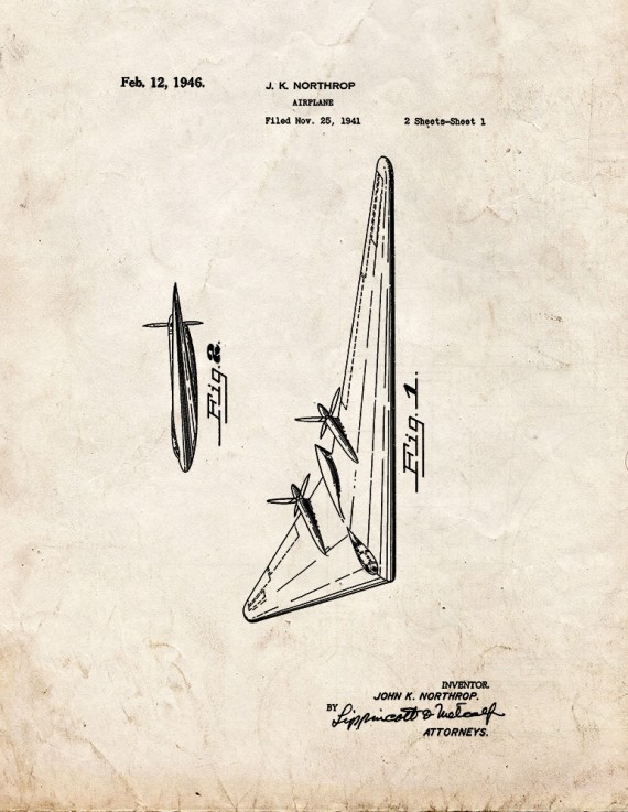 Northrop Airplane Patent Print