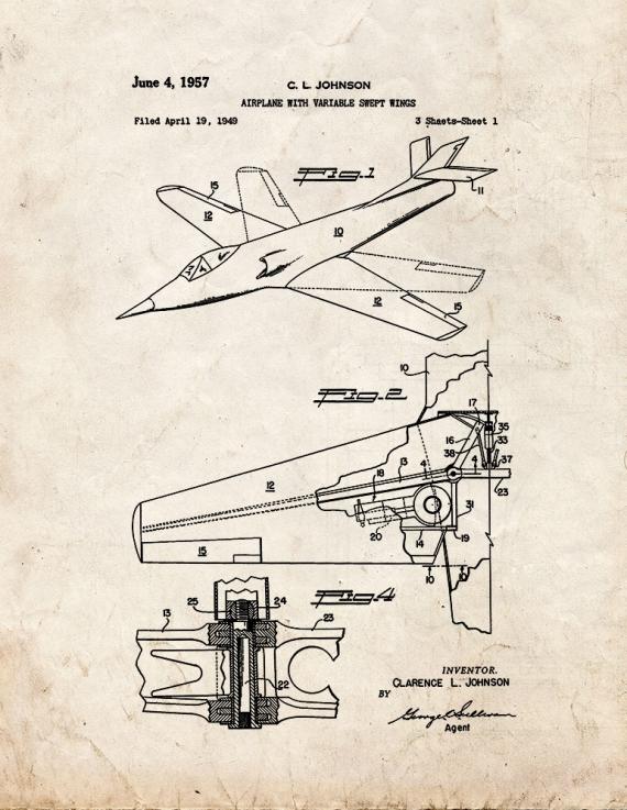 Airplane With Variable Swept Wings Patent Print