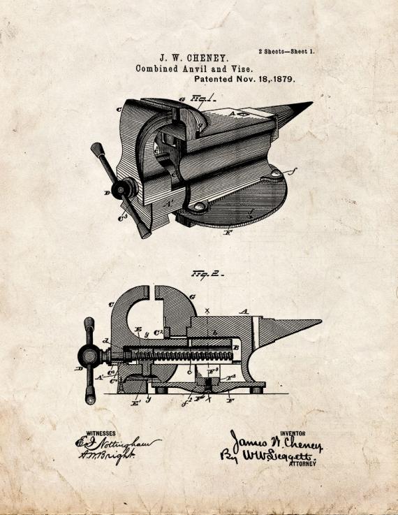 Combined Anvil And Vice Patent Print