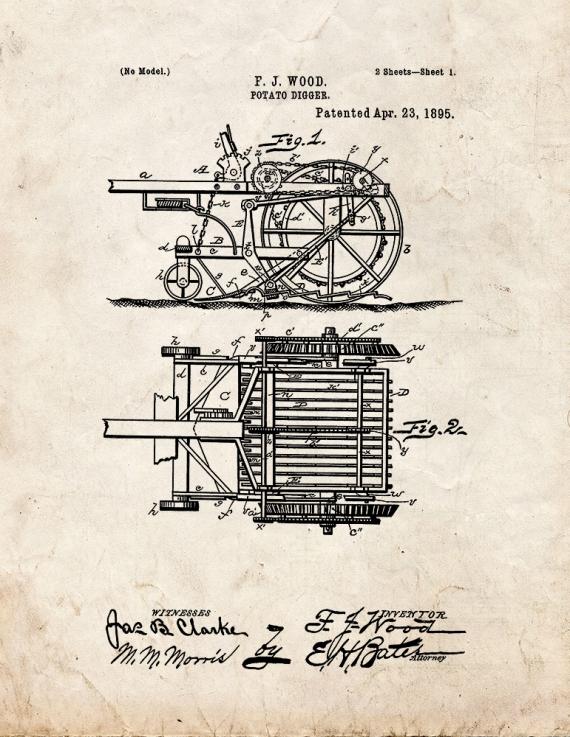 Potato Digger Patent Print