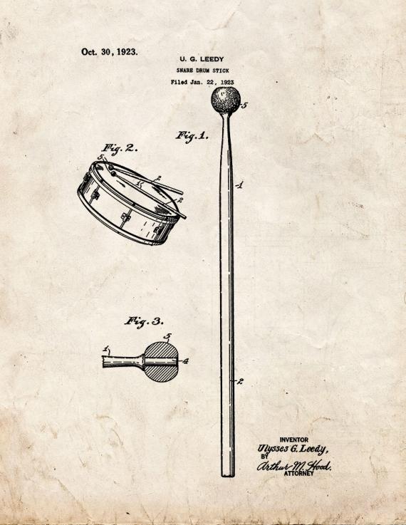 Snare-drum Stick Patent Print