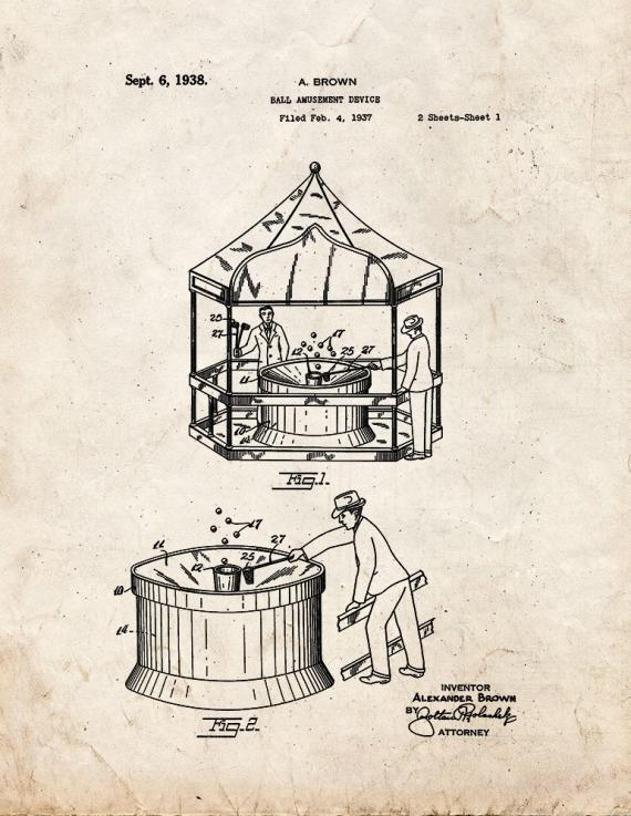 Ball Amusement Device Patent Print
