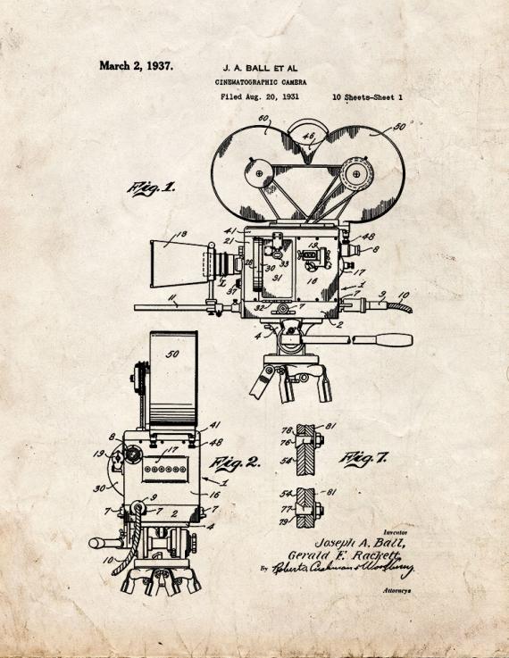 Cinematographic Camera Patent Print