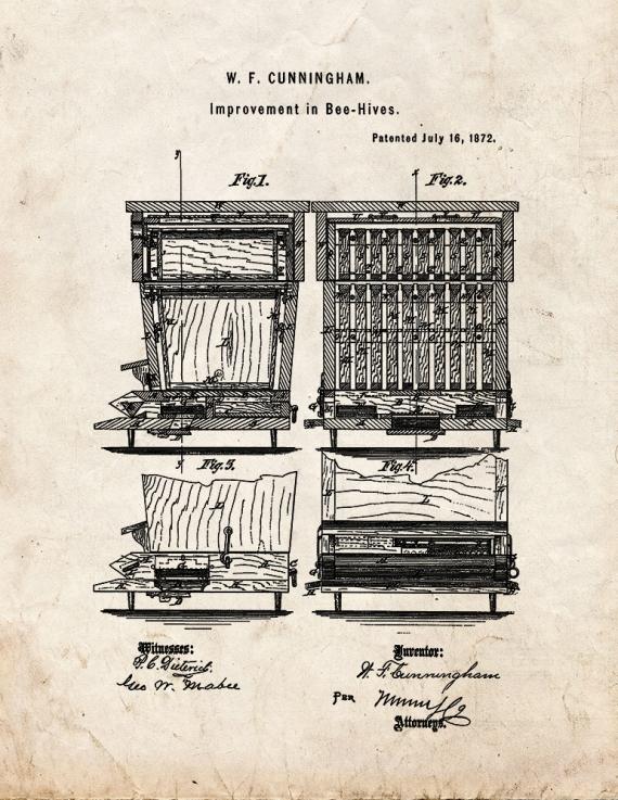 Improvement In Bee-Hives Patent Print
