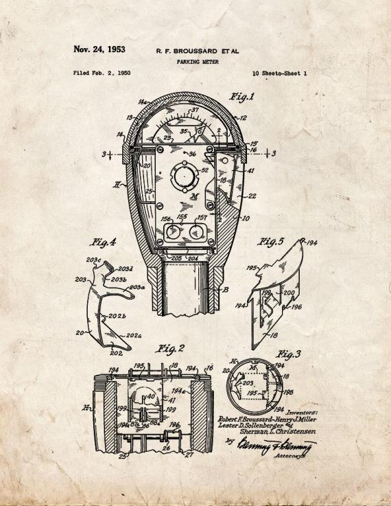 Parking Meter Patent Print
