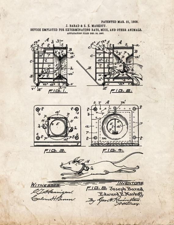 Device Employed for Exterminating Rats, Mice, and Other Animals Patent Print