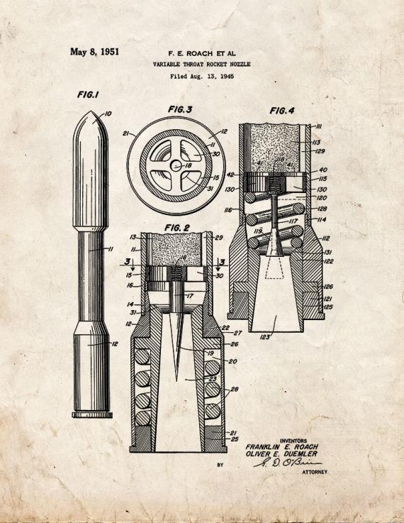 Variable Throat Rocket Nozzle Patent Print
