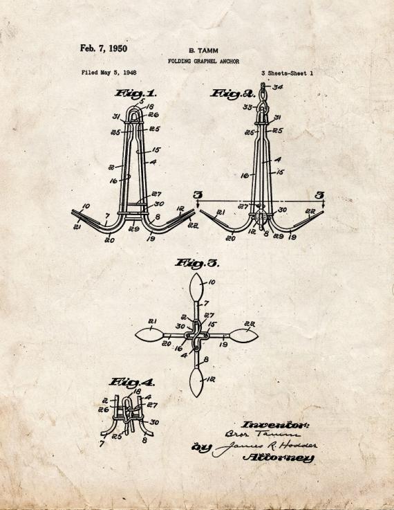 Folding Grapnel Anchor Patent Print