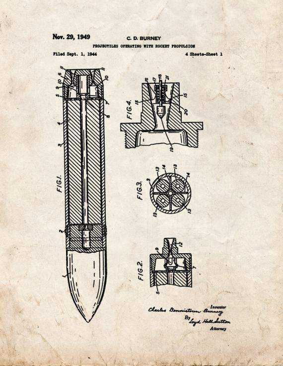 Projectile Operating With Rocket Propulsion Patent Print