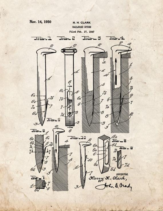 Railroad Spike Patent Print