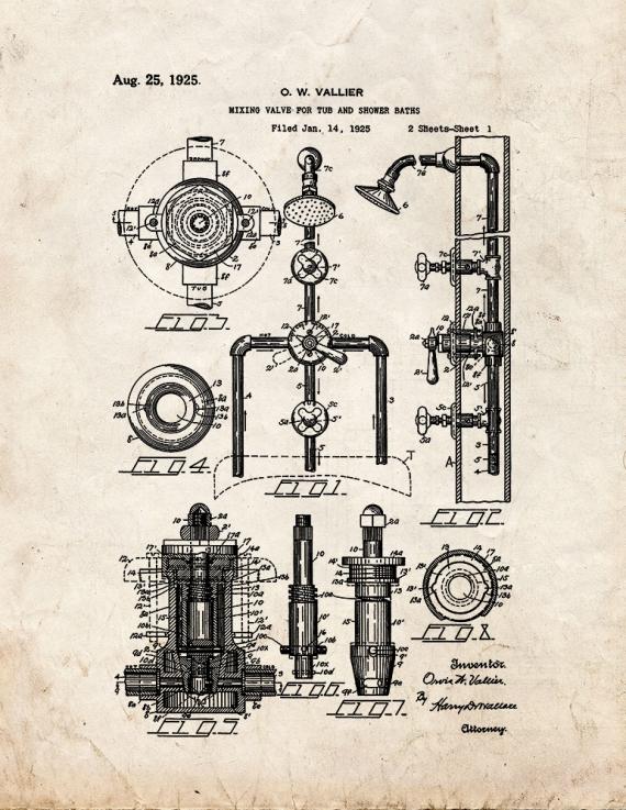 Mixing Valve for Tub and Shower Baths Patent Print