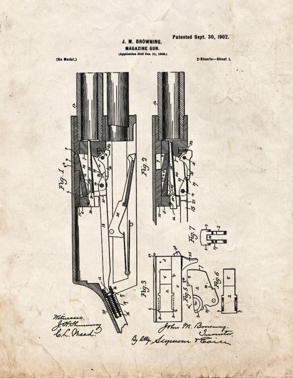 Browning Magazine-gun Patent Print