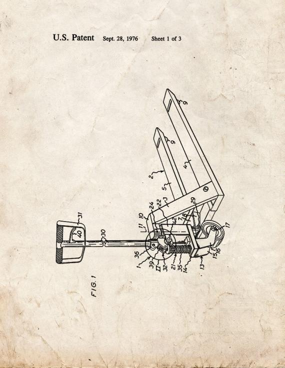 Hand-operated Pallet Truck Patent Print