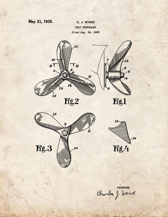 Ship Propeller Patent Print
