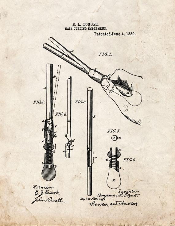 Hair Curling Iron Patent Print