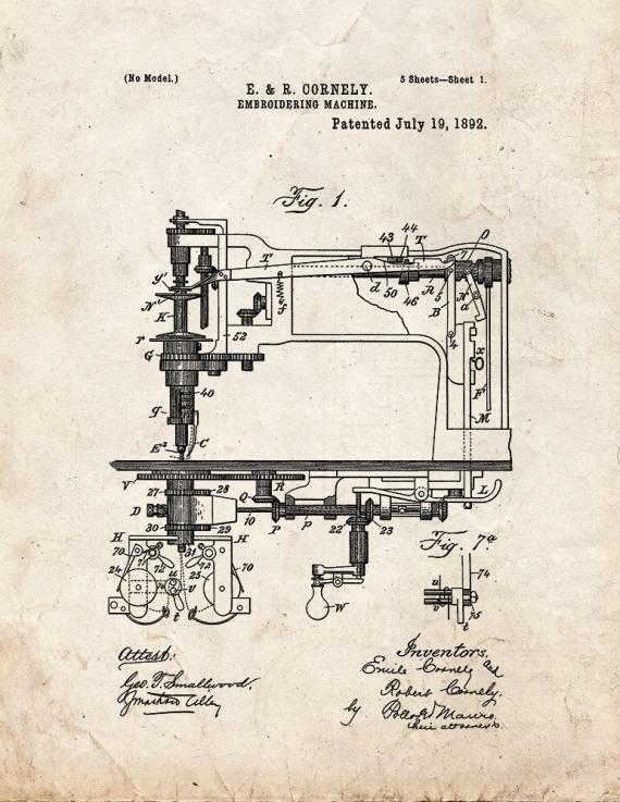 Embroidering Machine Patent Print