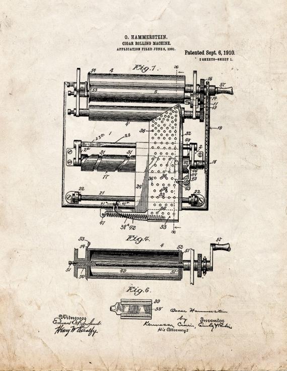 Cigar Rolling Machine Patent Print