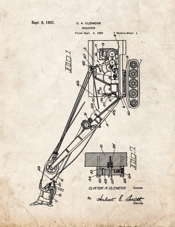 Excavator Patent Print