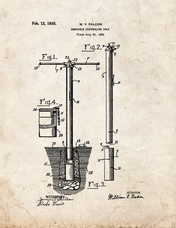 Removable Clothesline Pole Patent Print