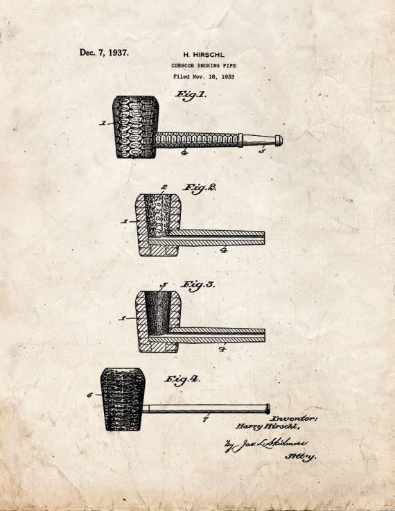 Corncob Smoking Pipe Patent Print