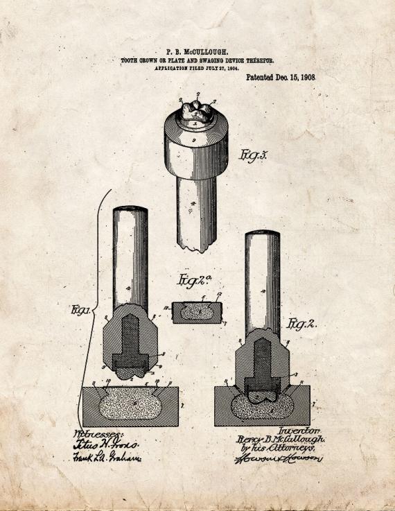 Tooth Crown or Plate and Swaging Device Patent Print