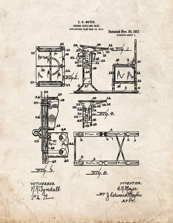 School Desk and Seat Patent Print