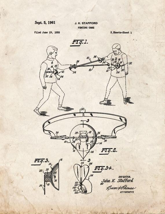 Fencing Game Patent Print