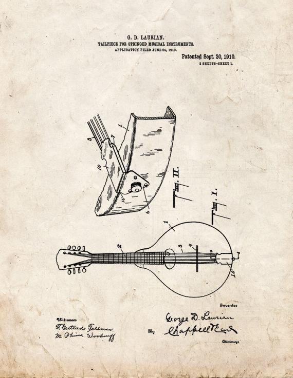 Tailpiece for Stringed Musical Instruments Patent Print