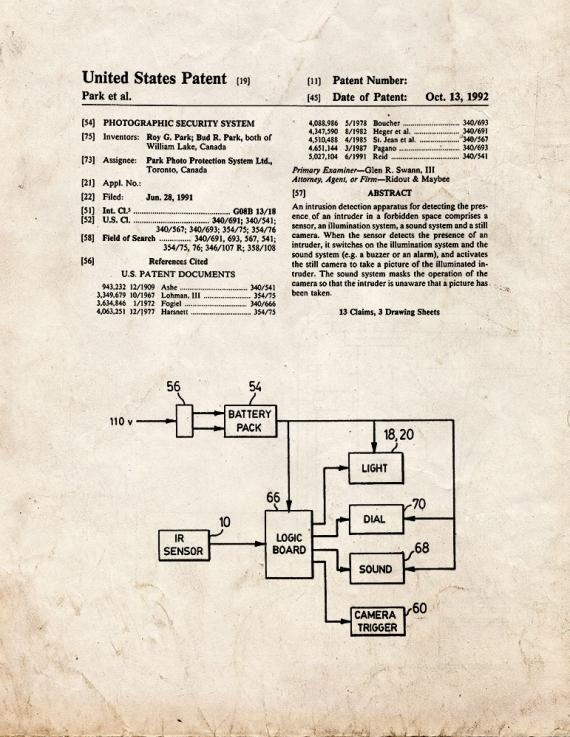 Photographic Security System Patent Print
