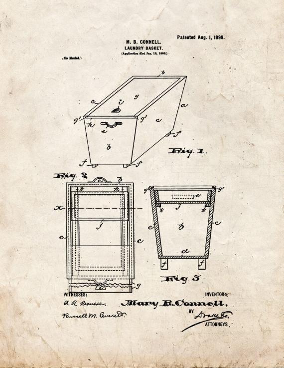 Laundry Basket Patent Print
