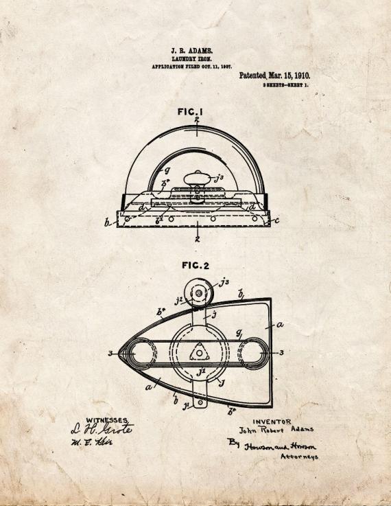 Laundry Iron Patent Print