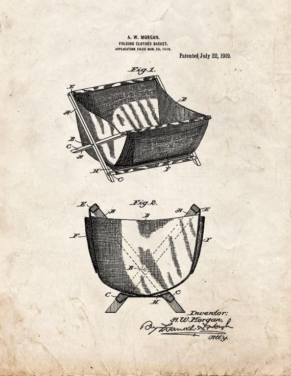 Folding Clothes Basket Patent Print