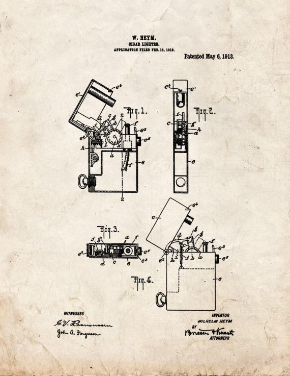 Cigar Lighter Patent Print