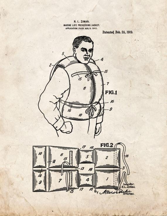 Marine Life-preserving Jacket Patent Print