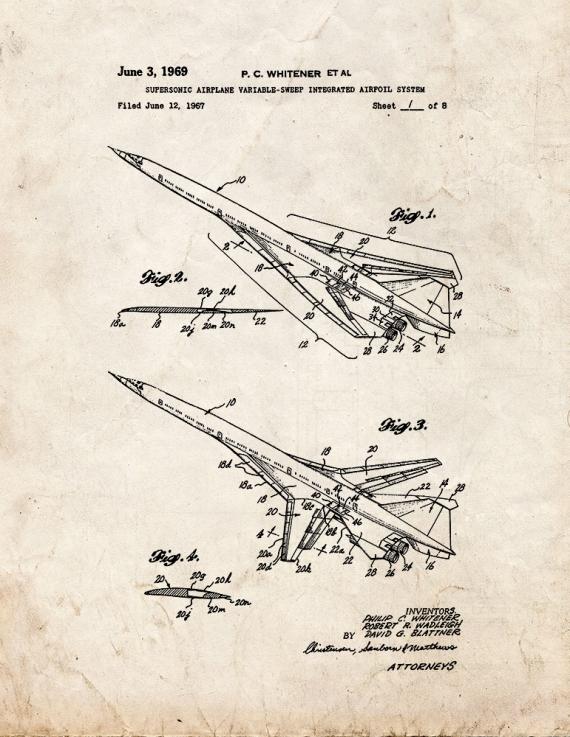 Supersonic Airplane Variable-sweep Integrated Airfoil System Patent Print