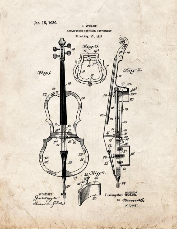 Collapsible Stringed Instrument Patent Print