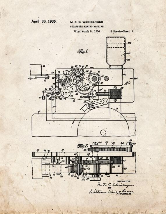 Cigarette Making Machine Patent Print