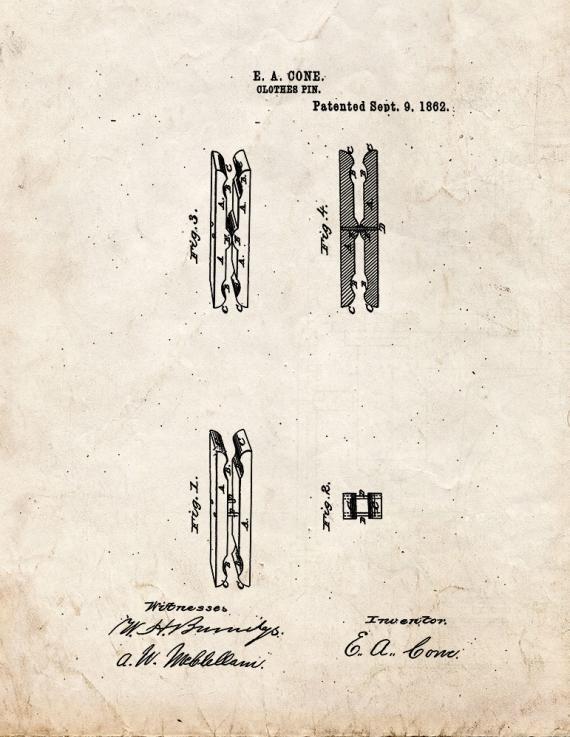 Clothes Pin Patent Print
