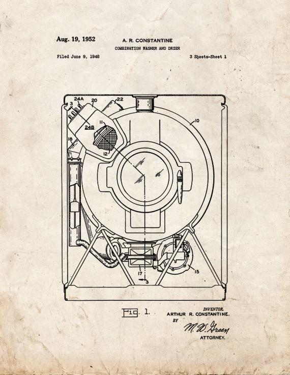 Combination Washer and Drier Patent Print