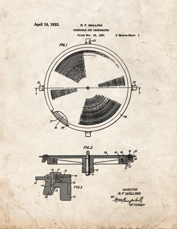 Turntable for Phonographs Patent Print