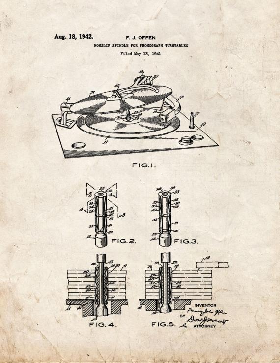 Nonslip Spindle for Phonograph Turntables Patent Print