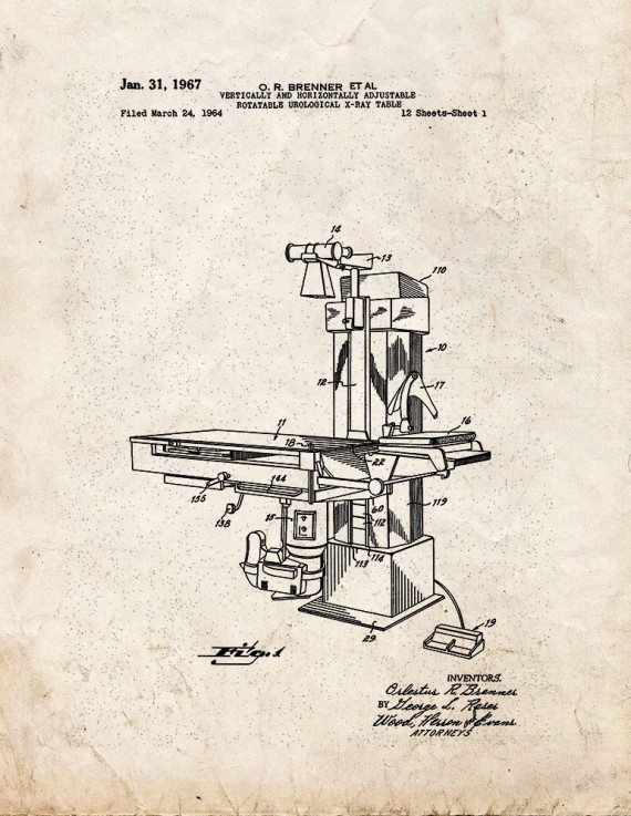 Vertically and Horizontally Adjustable Rotatable Urological X-ray Table Patent Print