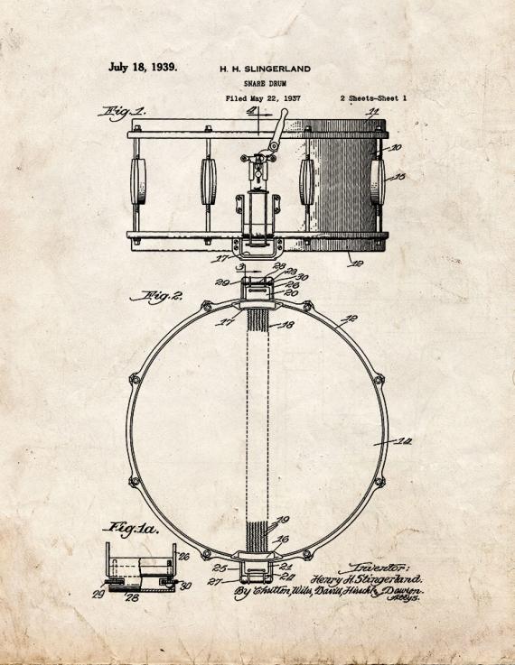 Snare Drum Patent Print