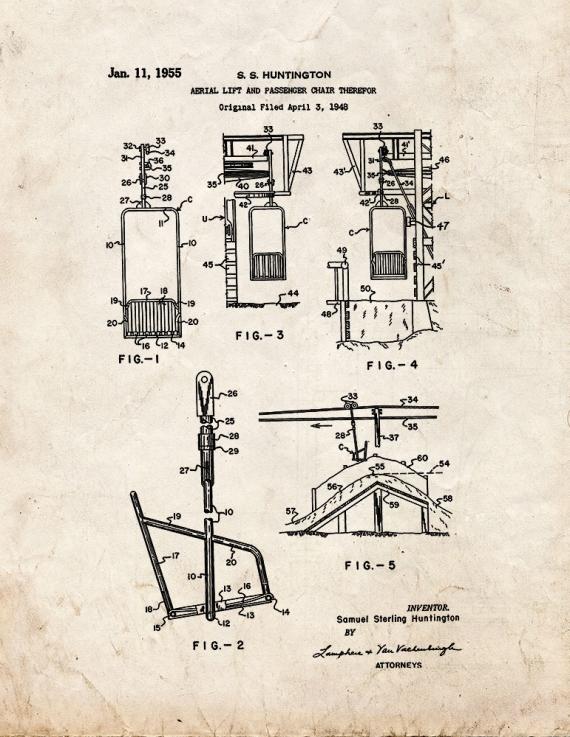 Aerial Lift and Passenger Chair Patent Print