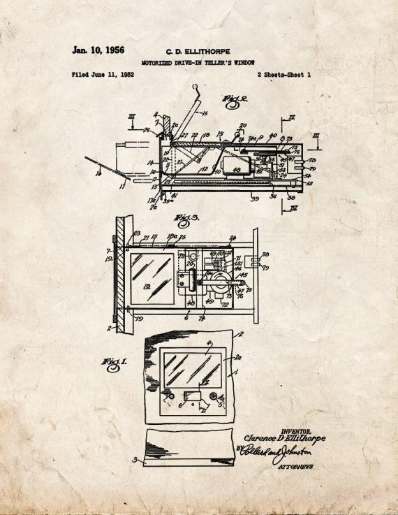 Motorized Drive-in Teller's Window Patent Print