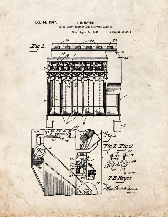 Paper Money Sorting and Counting Machine Patent Print
