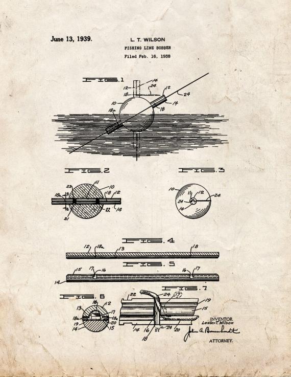 Fishing Line Bobber Patent Print