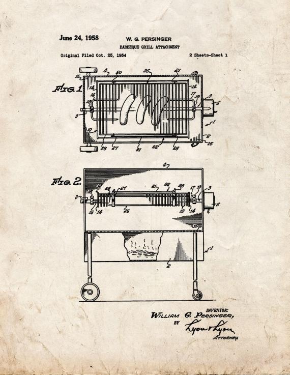 Barbeque Grill Attachment Patent Print