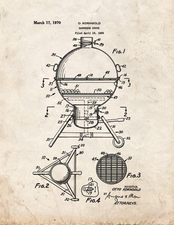 Barbeque Stove Patent Print